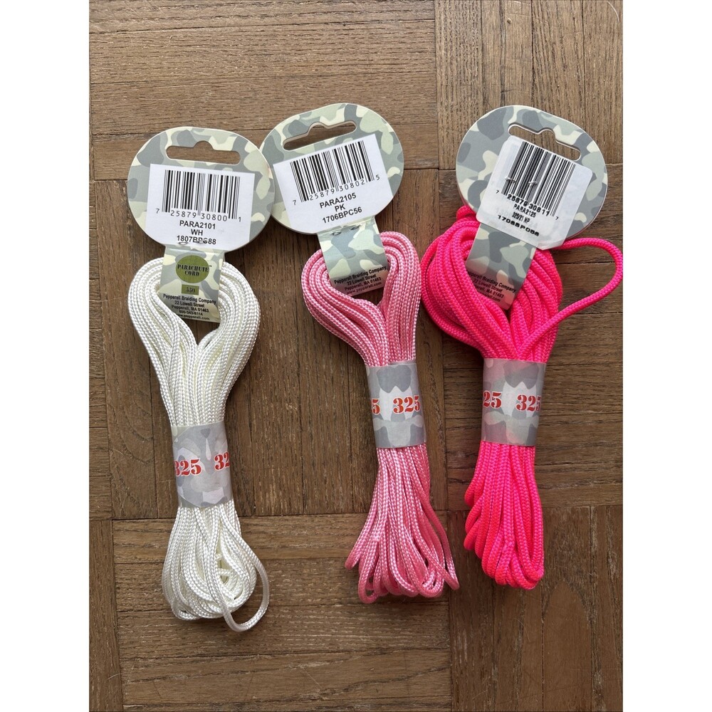 Parachute 325 Paracord LOT OF 3 Neon Pink Medium Pink and White 21ft/6.4m NEW - Picture 3 of 7